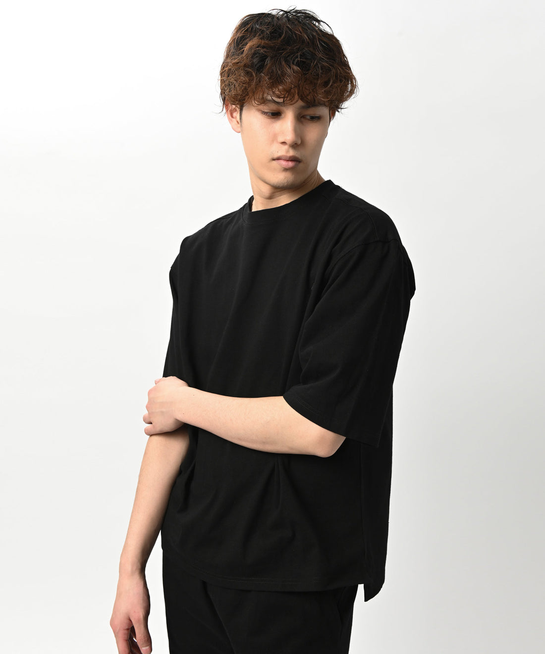 ファインコットン　ワイドフィットTシャツ BLACK