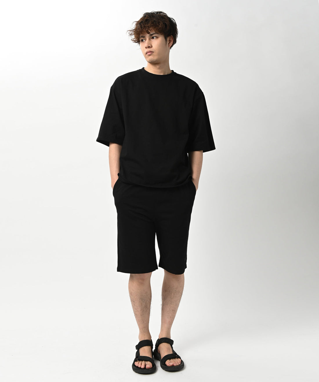 ファインコットン　ワイドフィットTシャツ BLACK